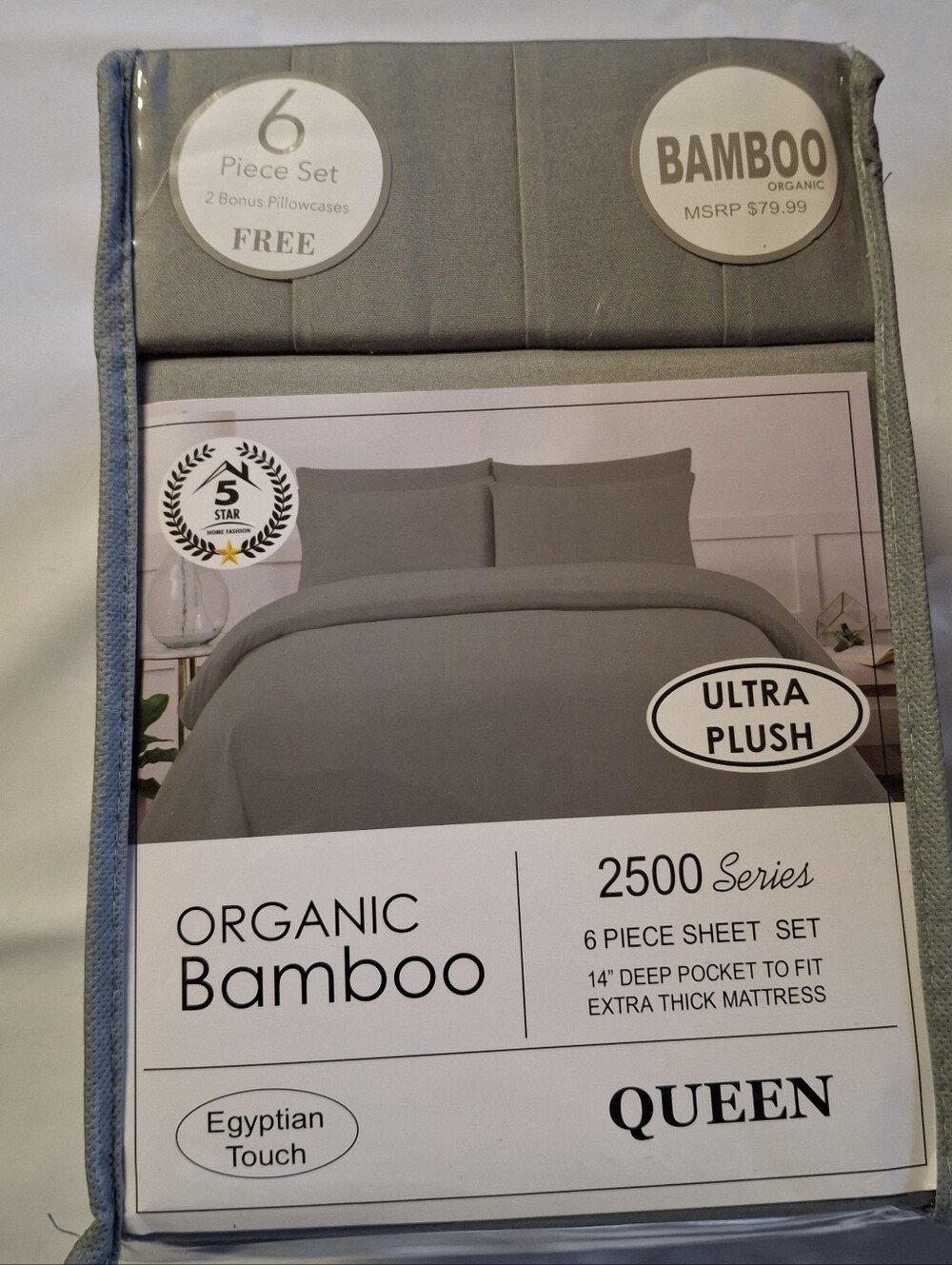 New Organic Bamboo 6pc Queen Sheet Set - Gray